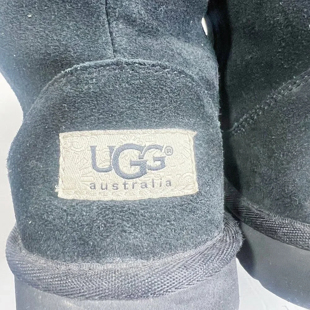 UGG Australia Larynn Black Shearling Boots Gold Rhinestone Charms Kids Size 4